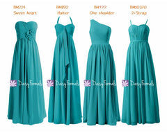 Dark turquoise bridesmaids dress mix-match long party dress cyan chiffon dress (mm159)