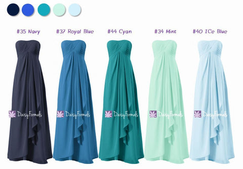 Long Strapless Bridesmaids Dress Beach Wedding Dress - Blue Ombre(MM164)