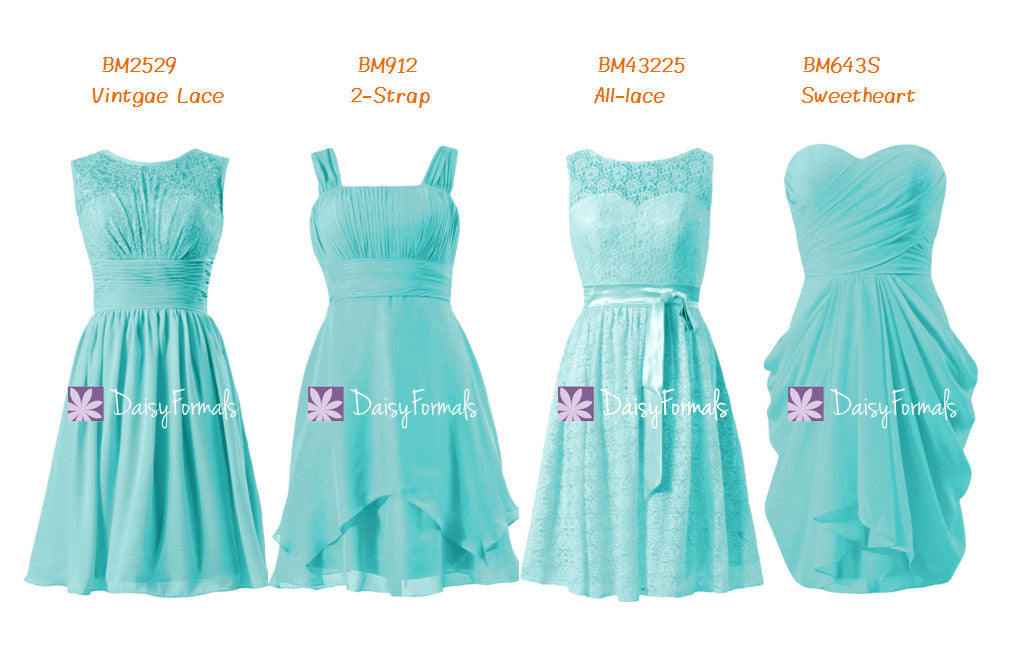 Aqua elegant bridesmaids dress short knee length turquoise party dress collection (mm66)