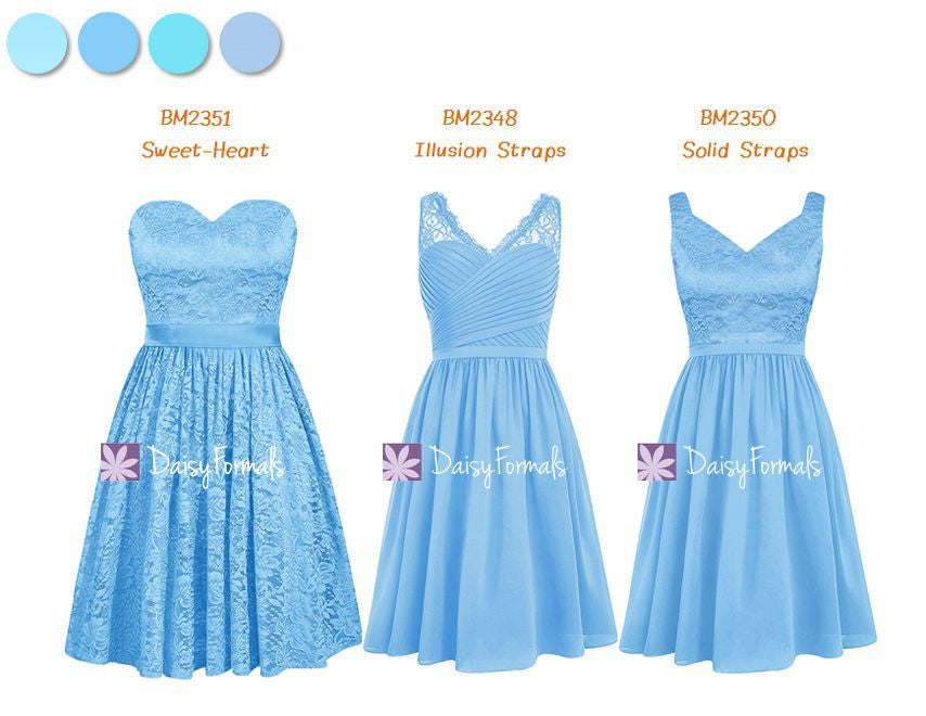 Lace Mismatched Bridesmaids Dress - Chic Blue Hues (MM71)