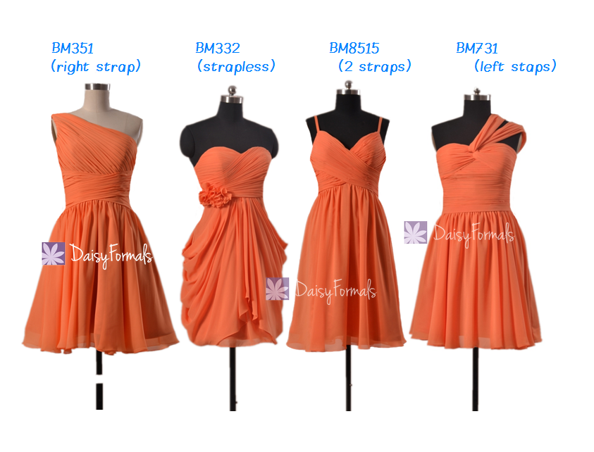 Affordable Orange bridesmaid dress short knee length chiffon dress chiffon beach wedding party dress(mm61)