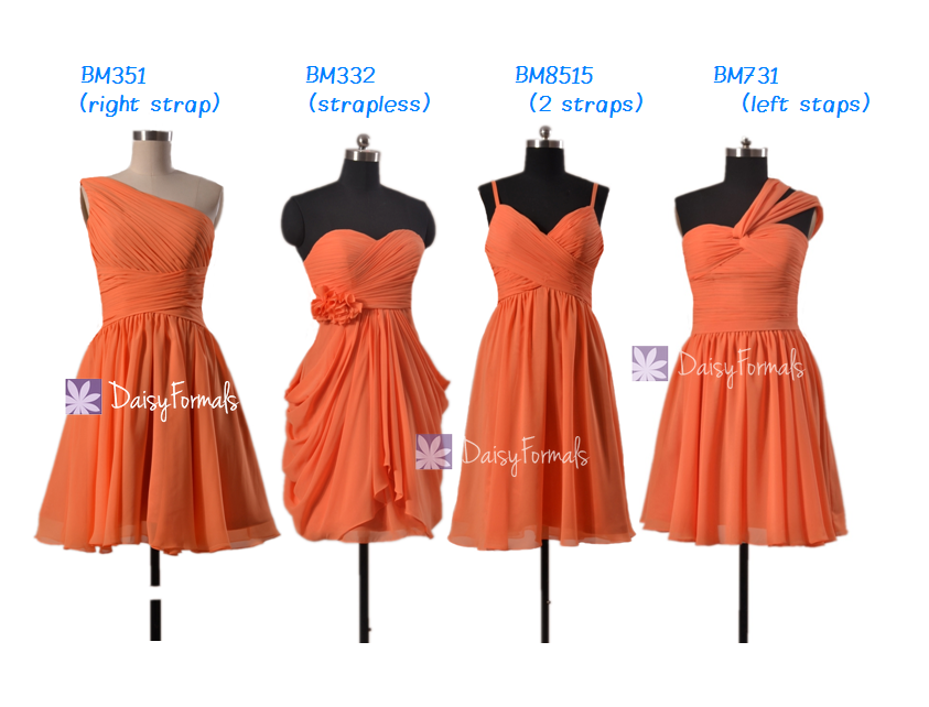 Affordable Orange Bridesmaid Dress Short Knee Length Chiffon Dress Chiffon Beach Wedding Party Dress MM61 DaisyFormals Bridesmaid and Formal Dresses in 59 Colors
