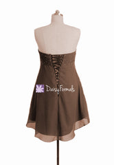 Stunning Brown Party Dress Beading Cocktail Dress High-low Evening Party Dress (Ritta)