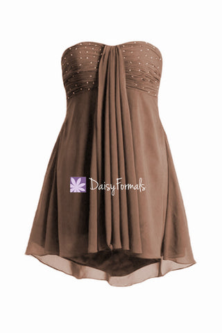 Stunning Brown Party Dress Beading Cocktail Dress High-low Evening Party Dress (Ritta)