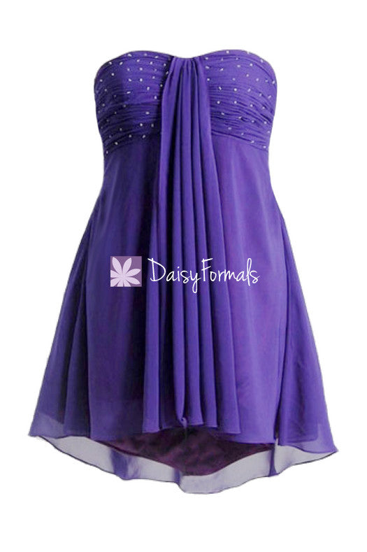 Cheap formal prom dresses with beaded bodice mystery purple high-low cocktail party dress (ritta)