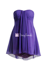 Cheap formal prom dresses with beaded bodice mystery purple high-low cocktail party dresses (ritta)