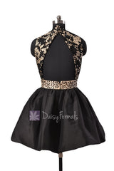 Gorgeous Black Taffeta Mini Prom Dress W/High Collar and Open Back(PR140425)