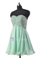 Beaded empire mini length prom dress sweetheart mint chiffon evening dresses(pr140628)