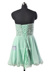 Beaded Empire Mini Length Prom Dress Sweetheart Mint Chiffon Evening Dress(PR140628)