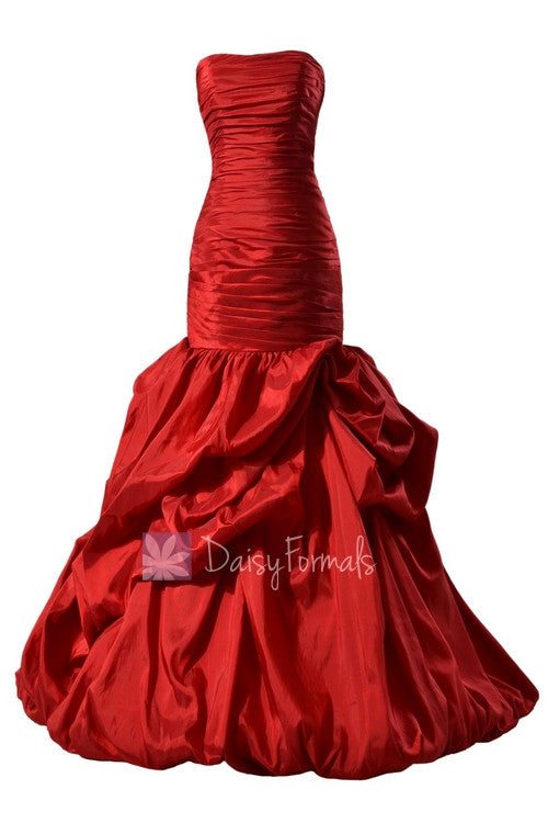 Gorgeous strapless red taffeta prom dress floor length bridal party dress(pr2726)