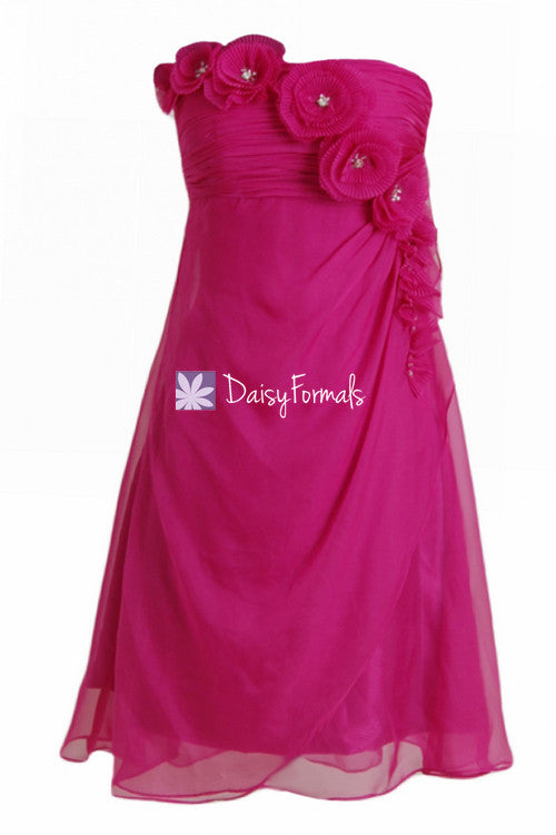 Beautiful fuchsia prom dress chic short chiffon summer party dress graduation dress (pr28394)