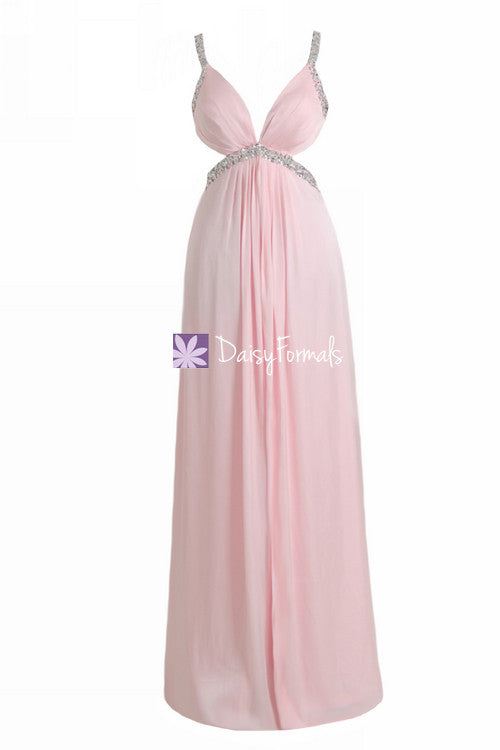 Ice pink chiffon prom dress full length alluring party dress long pink evening dress (pr28249)