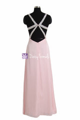 Ice Pink Chiffon Prom Dress Full Length Alluring Party Dress Long Pink Evening Dress (PR28249)