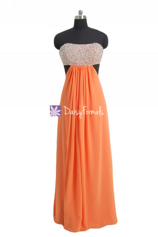 Orange Flirty Prom Dress Long Fashionable Strapless Chiffon Gown Party Dress (PR28512)
