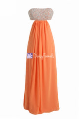 Orange flirty prom dress long fashionable strapless formal chiffon gown party dresses (pr28512)