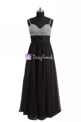 Long beaded party dress feminine prom dress black formal dress w/ sweetheart bodice (pr29034l)