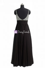 Long Beaded Party Dress Feminine Prom Dress Black Formal Dress w/ Sweetheart Bodice (PR29034L)