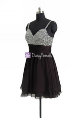 Short beaded prom dress little black party dress miniskirt dress graduation dress (pr29034s)