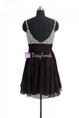 Short beaded prom dress little black party dress miniskirt dress graduation dresses (pr29034s)