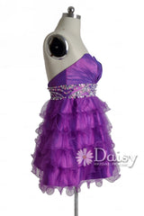 Gorgeous Purple Taffeta Mini Skirt Beaded Sweetheart Organza Prom Dress(PR47634)