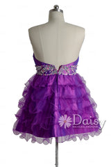 Gorgeous Purple Taffeta Mini Skirt Beaded Sweetheart Organza Prom Dress(PR47634)