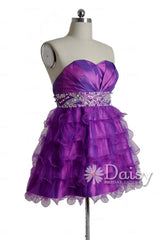 Gorgeous purple taffeta mini skirt beaded sweetheart organza short formal prom dresses(pr47634)