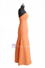 Long mute orange chiffon bridesmaid dress trumpet one shoulder prom dresses(bm6515)