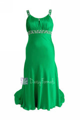 Fabulous beaded charmeuse formal dress elegant green evening dresses w/scoop neckline(pr6540)