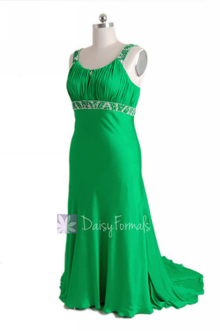 Fabulous Beaded Charmeuse Formal Dress Green Evening Dress W/Scoop Neckline(PR6540)