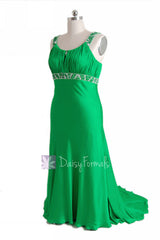 Fabulous beaded charmeuse formal dress elegant green evening dress w/scoop neckline(pr6540)
