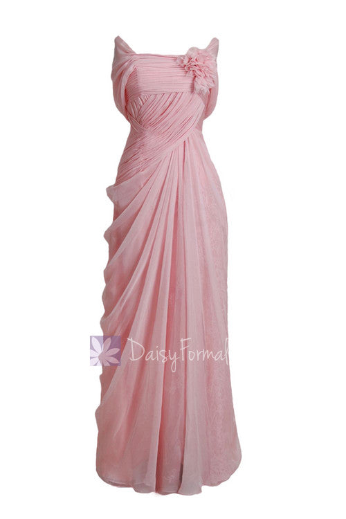 Gorgeous custom pink prom dress silky chiffon evening dress lace elegant formal dress(prc122)