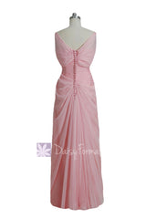 Gorgeous Custom Pink Prom Dress Silky Chiffon Evening Dress Lace Formal Dress(PRC122)