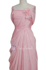 Gorgeous custom pink prom dress silky chiffon evening dress lace elegant formal dresses(prc122)