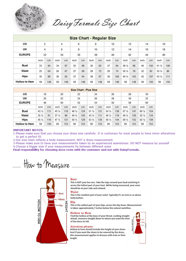 Size Chart - Please Choose Your Size