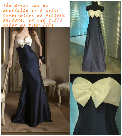 Long strapless unique bridesmaid dress ivory-sapphire blue color party dress (bm9765)