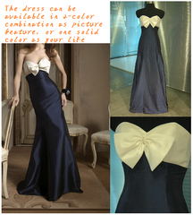 Long strapless unique bridesmaid dress ivory-sapphire blue color party dress (bm9765)