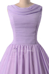 Lavender tea length dress vintage inspired lavender chiffon prom dress tea length party dresses(bm1639)