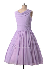 Lavender Tea Length Dress Vintage Inspired Lavender Chiffon Prom Dress Tea Length Party Dress(BM1639)