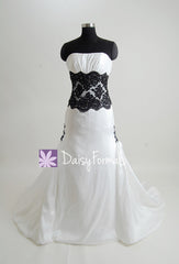Charming strapless wedding party dress fit & flare black lace formal wedding gown (beth)