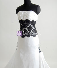 Charming strapless wedding party dress fit & flare black lace formal wedding gowns (beth)