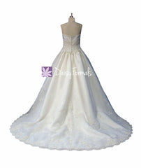 Classic lace wedding party dress luxury long strapless wedding dress w/ princess skirts (wd016)