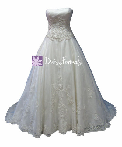 Classic Lace Wedding Dress Luxury Long Strapless Wedding Dress w/ Princess Skirt (WD016)