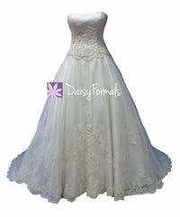 Classic lace wedding party dress luxury long strapless wedding dress w/ princess skirt (wd016)
