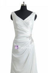 Long ivory wedding dress long simple v neckline bridal party dress wedding party dresses (wd33295)