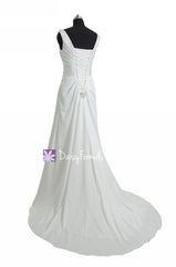 Long Ivory Wedding Dress Long Simple V neckline Bridal Dress Wedding Party Dress (WD33295)
