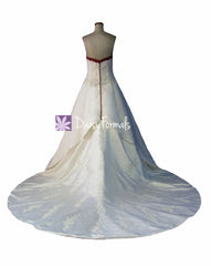 Luxury embroidery wedding party dress long colorful formal wedding gowns w/chapel train (wd58202)