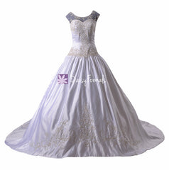 Appealing modest wedding dress luxury embroidery formal ball gown bridal gown (wd8759)