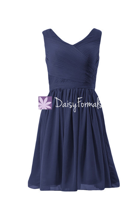 Dark blue modest bridal party dress navy knee length bridal party dress formal dress(csr2754-m)