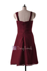 In stock,ready to ship - short knee length pleated sweetheart red chiffon bridesmaid dresses(bm732s) - (falu red, sz12)