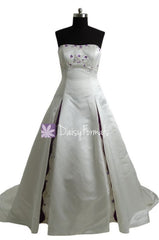 Strapless Embroidery Bridal Satin Wedding Dress Long Satin Bridal Dress (GSM012)